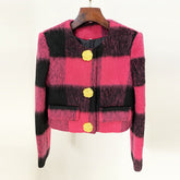 Veste courte en laine à carreaux, col rond, boutonnée, asymétrique et irrégulière, style Daikin